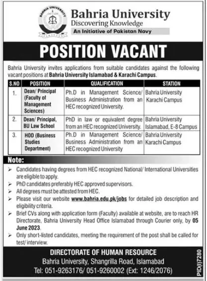 Bahria University Islamabad Jobs 2023 Jobs 2023 — original advertisement