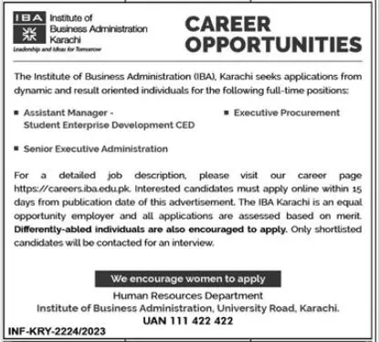 Institute Of Business Administration IBA Jobs 2023 – IBA Karachi Jobs 2023 — original advertisement