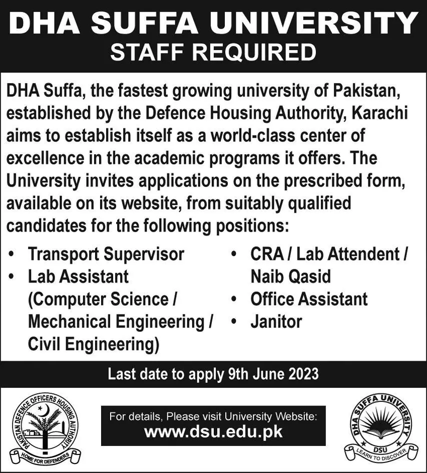 DHA Suffa University Jobs 2023 Jobs 2023 — original advertisement