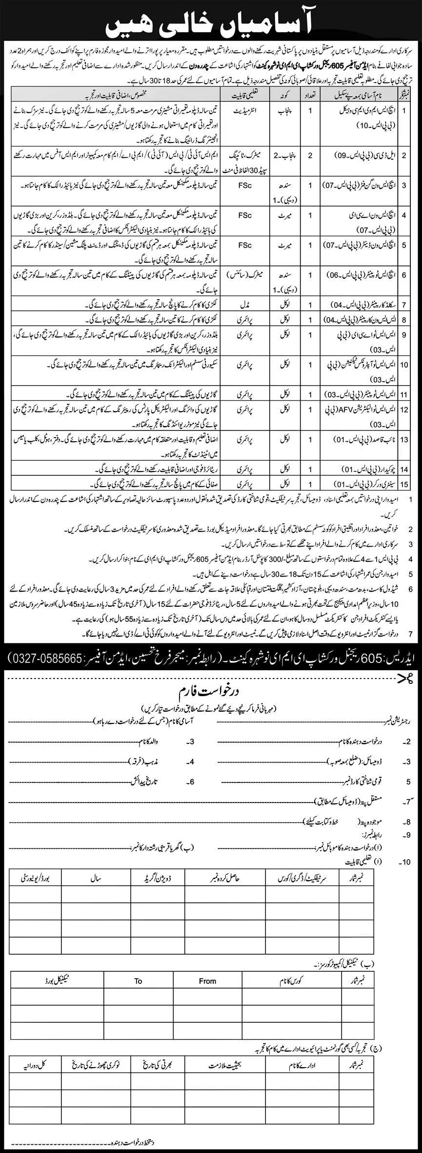 605 Regional Workshop EME Nowshera Cantt Jobs 2023 – Pakistan Army Jobs 2023 — original advertisement