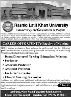 Rashid Latif khan University Lahore Jobs 2023 Jobs 2023 — original advertisement