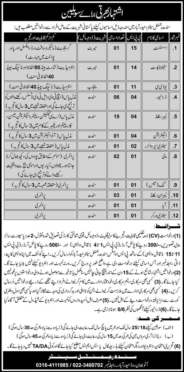 Sindh Regimental Centre Hyderabad Jobs 2023 – Pakistan Army Jobs 2023 — original advertisement