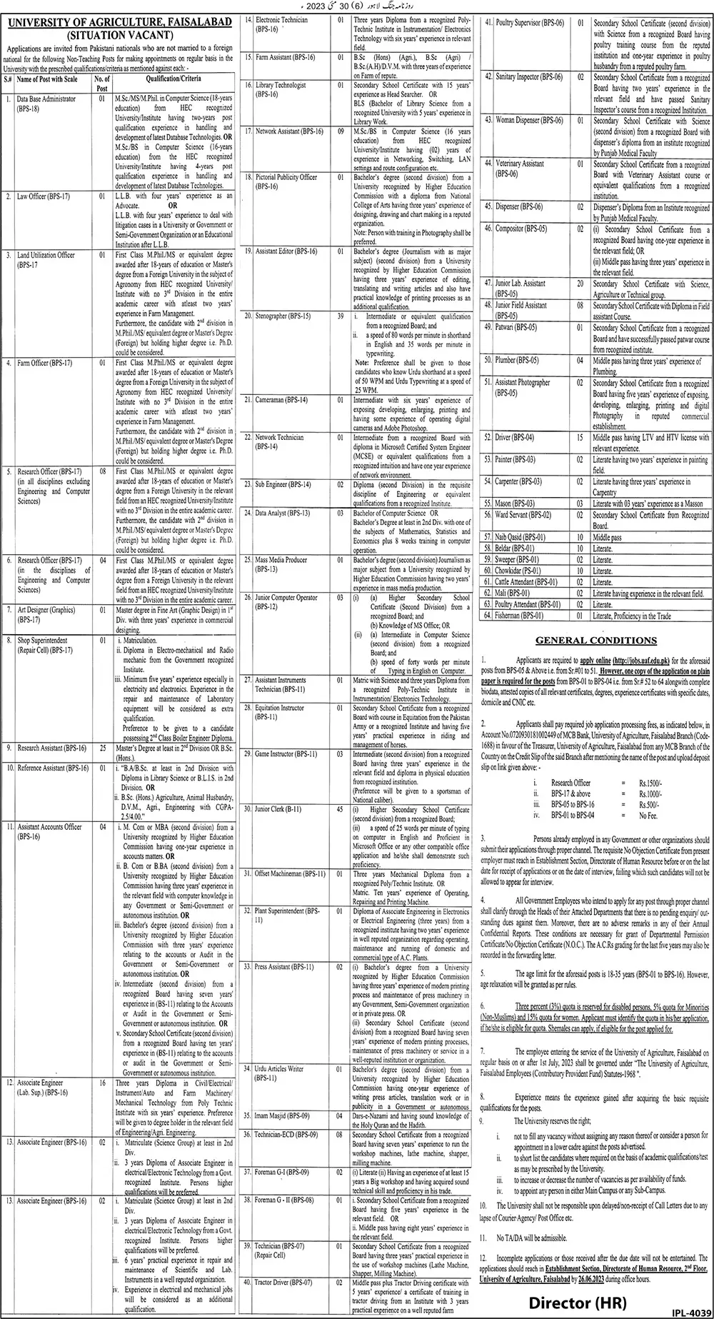 University of Agriculture Faisalabad Jobs 2023 Jobs 2023 — original advertisement