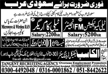 Telecommunication FM Engineer & Telecom Rigger Jobs 2023 KSA – Tangent Recruiting Agency Jobs 2023 — original advertisement