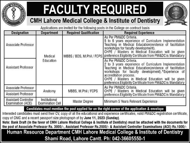 CMH Lahore Medical College Jobs 2023 – Combined Military Hospital CMH Jobs 2023 — original advertisement