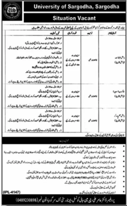 University of Sargodha UOS Sargodha Jobs 2023 Jobs 2023 — original advertisement