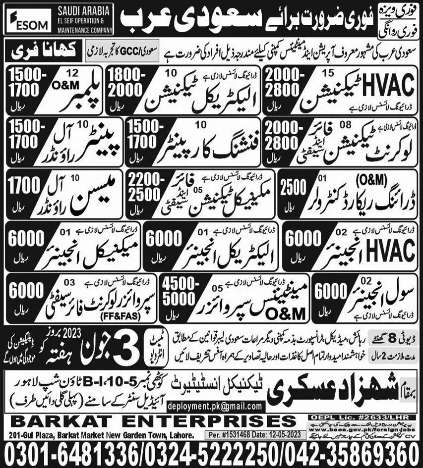Mechanical Engineer & Drawing Record Controller Jobs 2023 – Barkat Enterprises Jobs 2023 — original advertisement