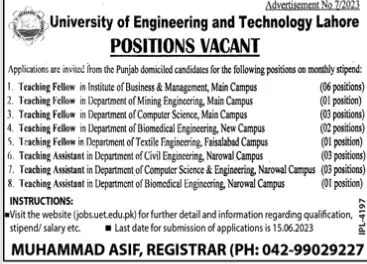 University of Engineering & Technology Lahore Jobs 2023 – University of Engineering  & Technology Lahore Jobs 2023 — original advertisement