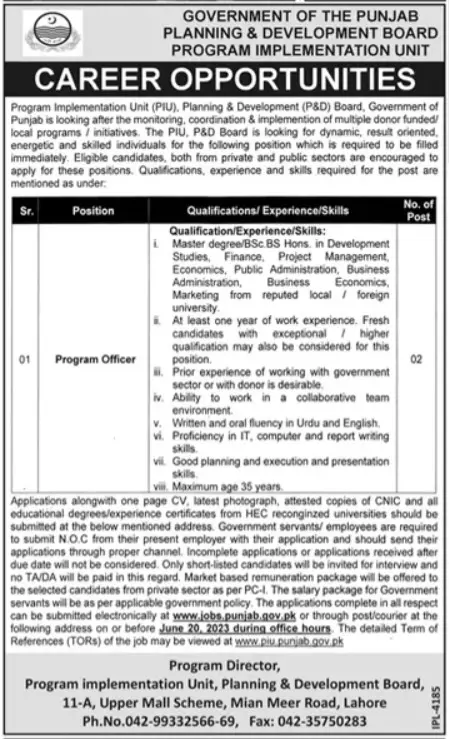 Planning & Development Board Punjab Lahore Jobs 2023 Jobs 2023 — original advertisement