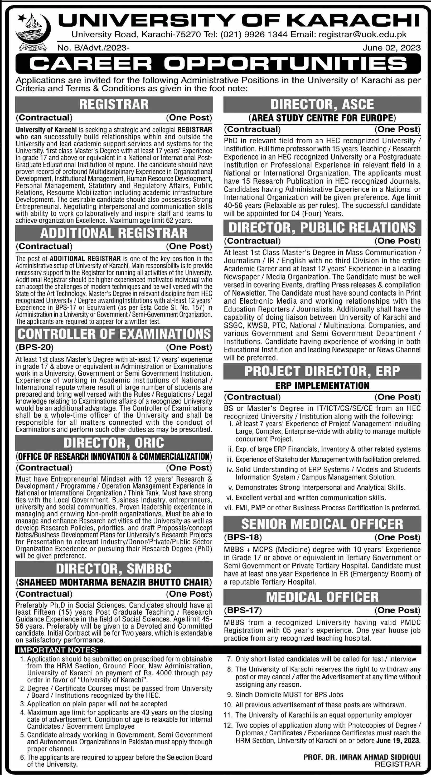 University Of Karachi Sindh Jobs 2023 Jobs 2023 — original advertisement