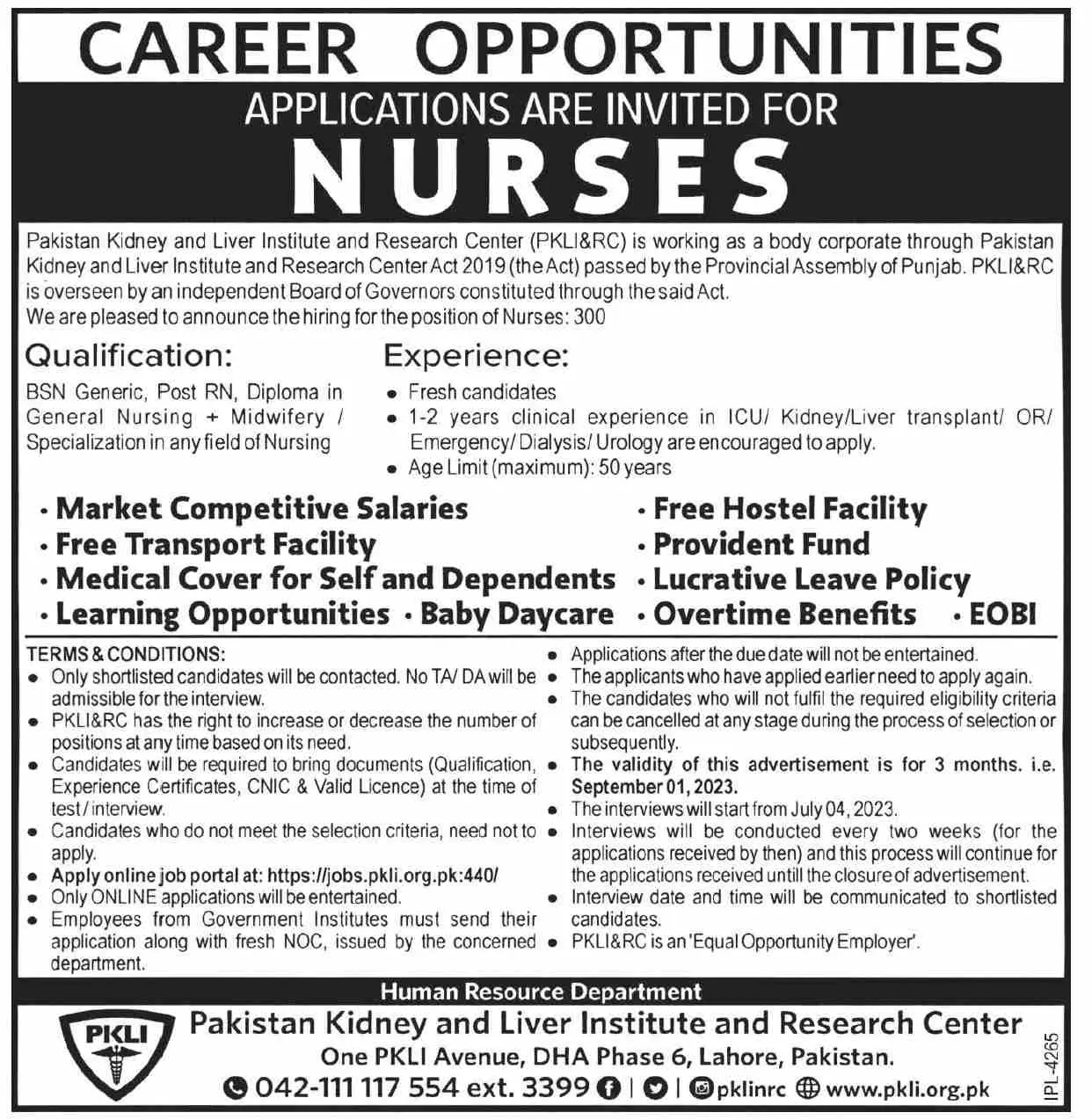 Pakistan Kidney & Liver Institute & Research Centre Jobs – Pakistan Kidney And Liver Institute (PKLI) And Research Centre Lahore Jobs 2023 — original advertisement