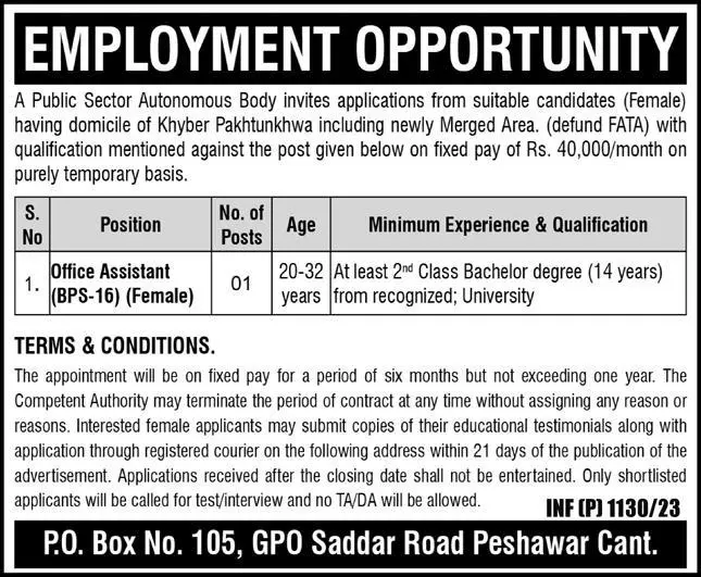 Public Sector Organization Peshawar Jobs 2023 Jobs 2023 — original advertisement