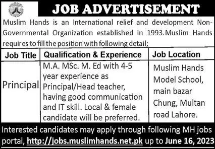 Muslim Hands Punjab Lahore Jobs 2023 Jobs 2023 — original advertisement
