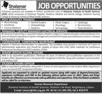 Shalamar Institute Of Health Sciences Jobs 2023 Jobs 2023 — original advertisement