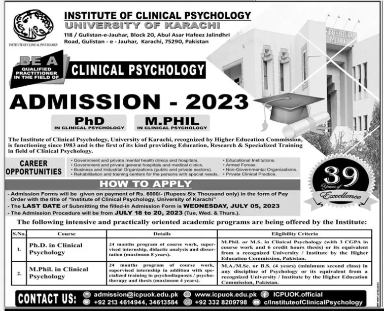 University of Karachi Sindh Admissions 2023 Admissions 2023 — original advertisement