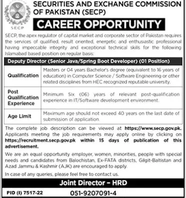 Securities And Exchange Commission Career Islamabad Job 2023 – Securities & Exchange Commission of Pakistan Jobs 2023 — original advertisement
