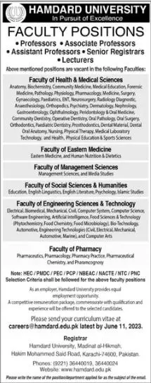 Hamdard University Karachi Jobs 2023 – Hamdard University Hospital Karachi Jobs 2023 — original advertisement
