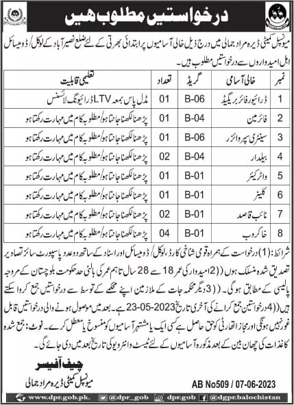Municipal committee Dera murad jamali Balochistan Jobs 2023 – Muncipal Commette Jobs 2023 — original advertisement