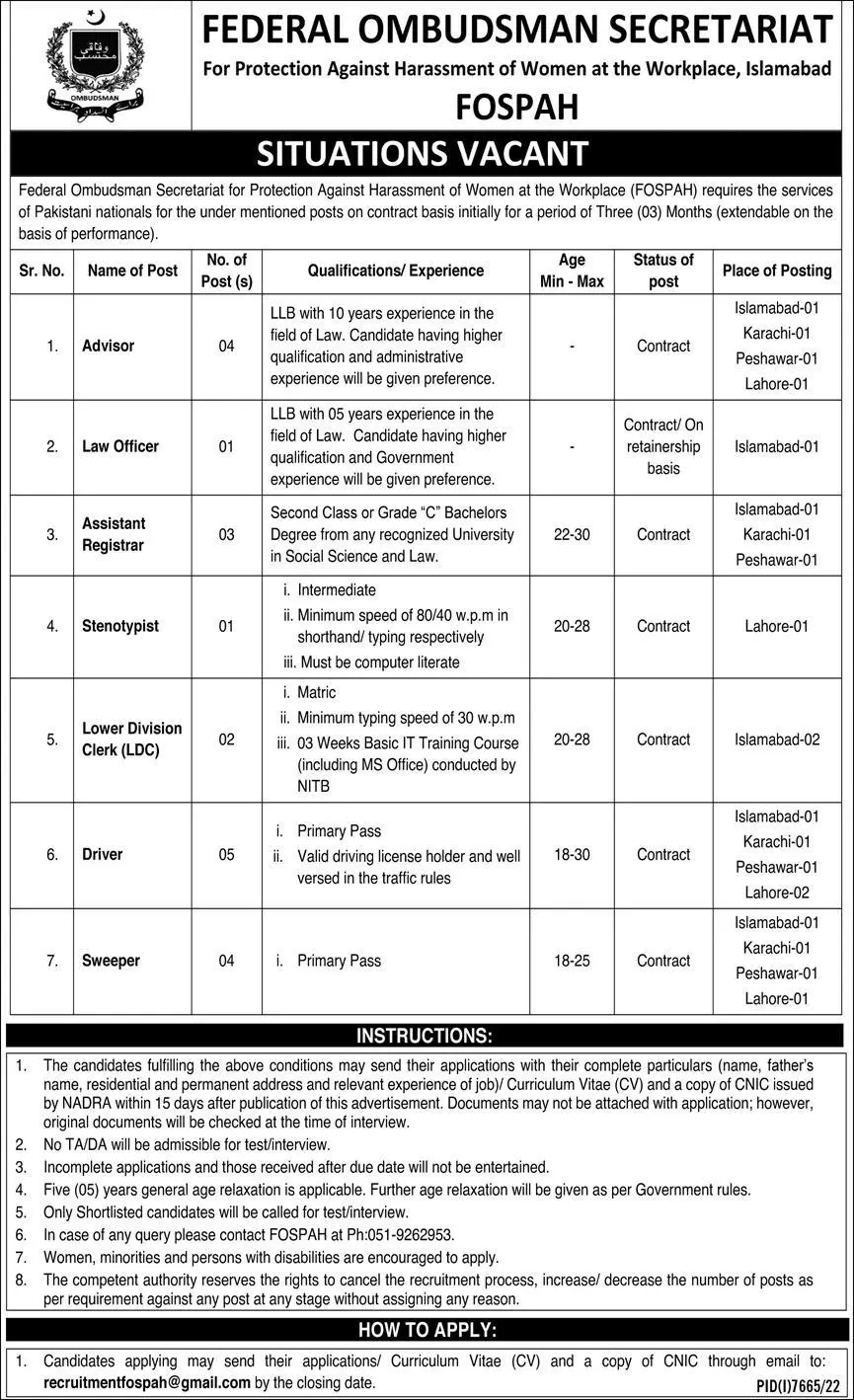 Federal Ombudsman Secretariat Islamabad Jobs 2023 – Federal Tax Ombudsman Secretariat Pakistan Islamabad Jobs 2023 — original advertisement