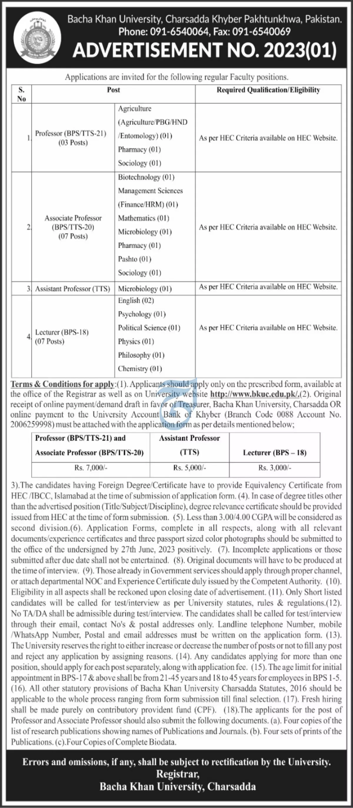 Bacha Khan University Charsadda BKUC Jobs 2023 – Bacha Khan University Charsada Jobs 2023 — original advertisement