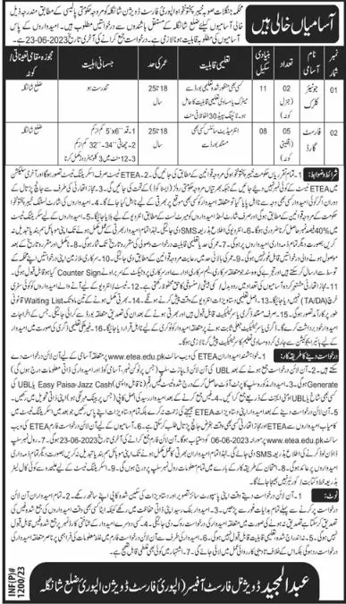 Forest Department Shangla Khyber Pakhunnkhwa Jobs 2023 – Forest Department Khyber Pakhtunkhwa Jobs 2023 — original advertisement