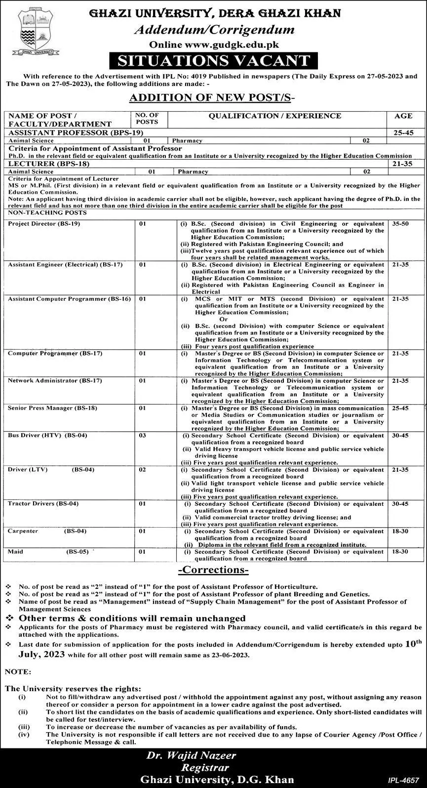 Ghazi University Dera Ghazi khan Jobs 2023 Jobs 2023 — original advertisement
