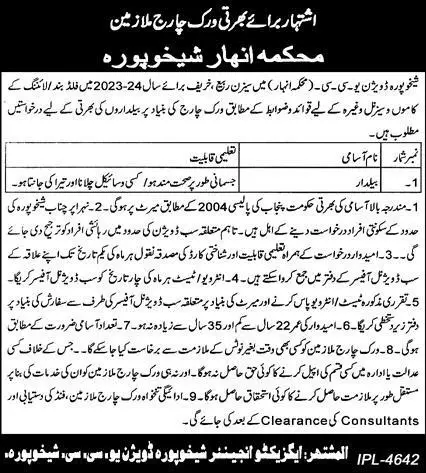 Anhar Department Sheikhupura Job 2023 Jobs 2023 — original advertisement