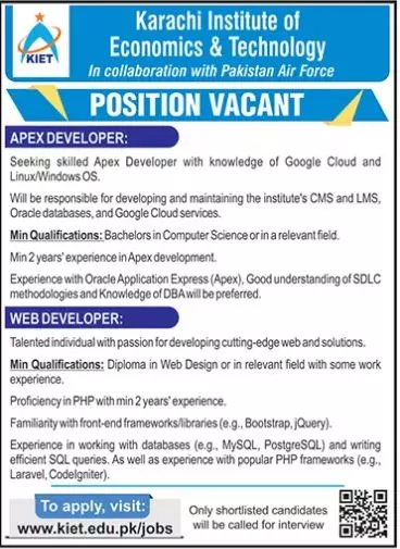 Karachi Institute of Economics and Technology Jobs 2023 – Karachi Institute of Economics and Technology KIET Jobs 2023 — original advertisement