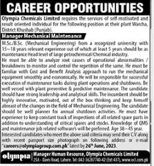 Olympia Chemical Limited Lahore Jobs 2023 – Olympia Chemicals Limited Jobs 2023 — original advertisement