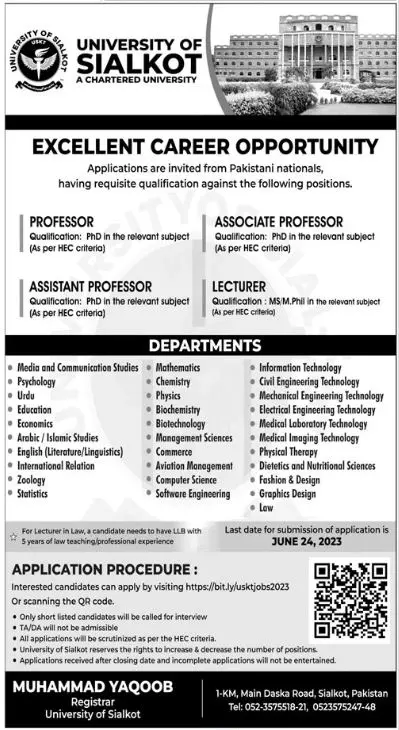 University of Sialkot Punjab Jobs 2023 Jobs 2023 — original advertisement