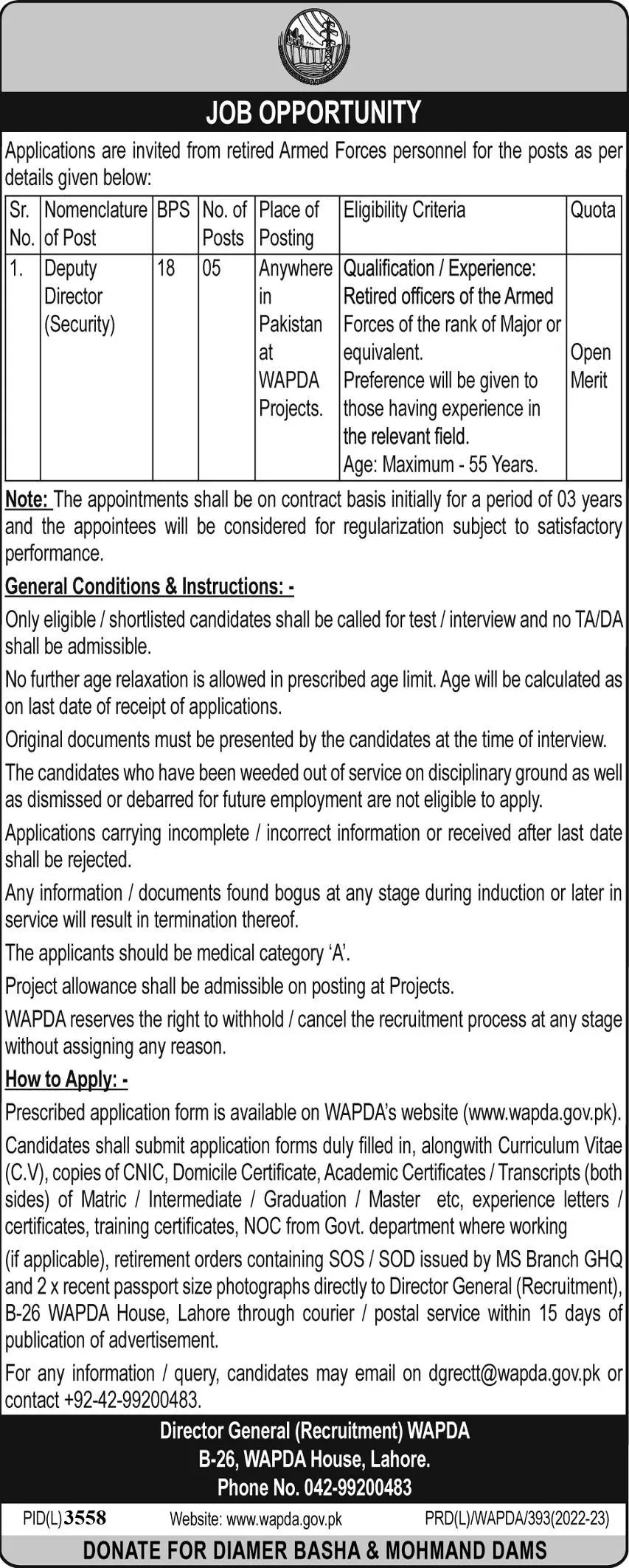 Water and Power Development Authority Lahore Jobs 2023 Jobs 2023 — original advertisement