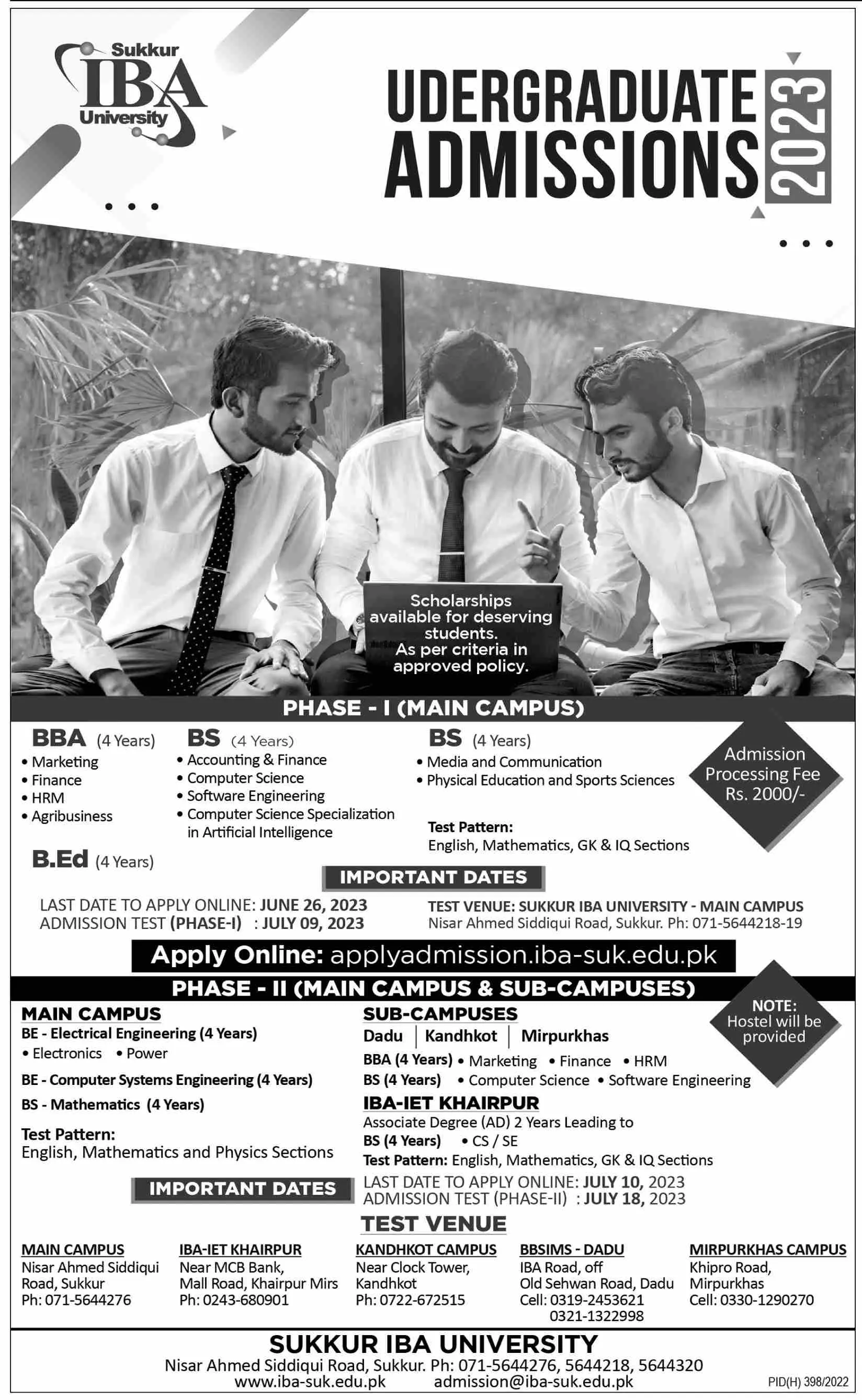 IBA Karachi Institute of Business Administration Admissions Admissions 2023 — original advertisement
