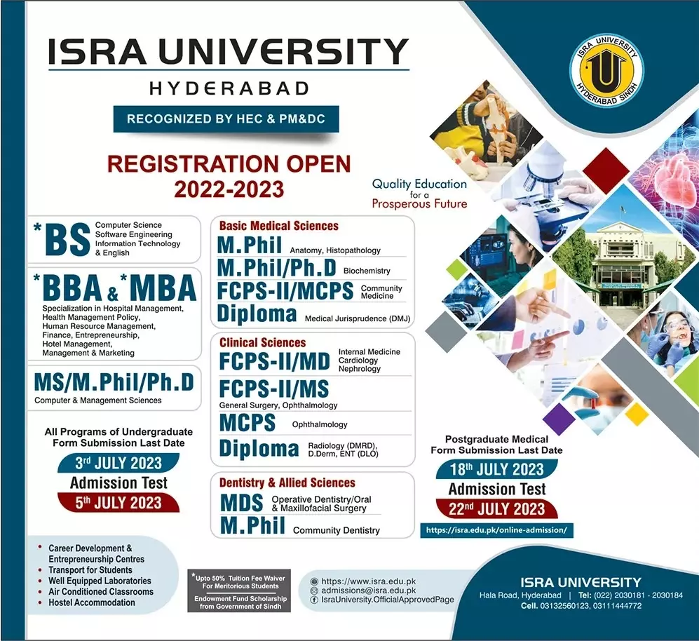 Isra University Hyderabad Sindh Admission 2023 – Isra University Karachi Admissions 2023 — original advertisement