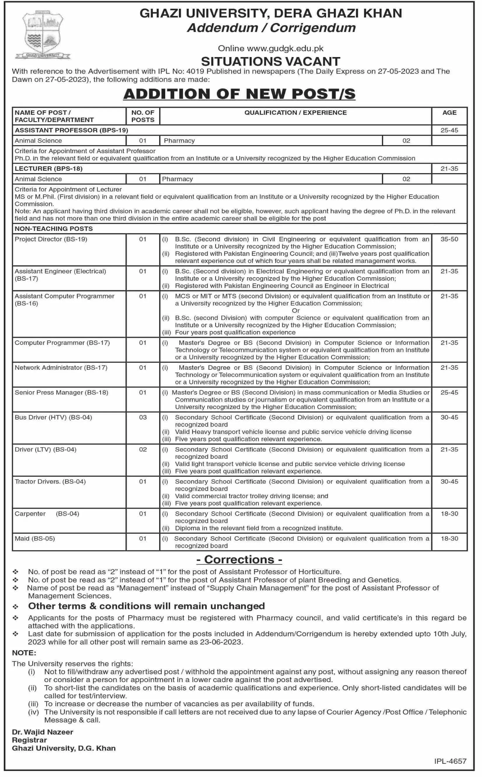 Ghazi University Dera Ghazi Khan Dgk Jobs 2023 Jobs 2023 — original advertisement