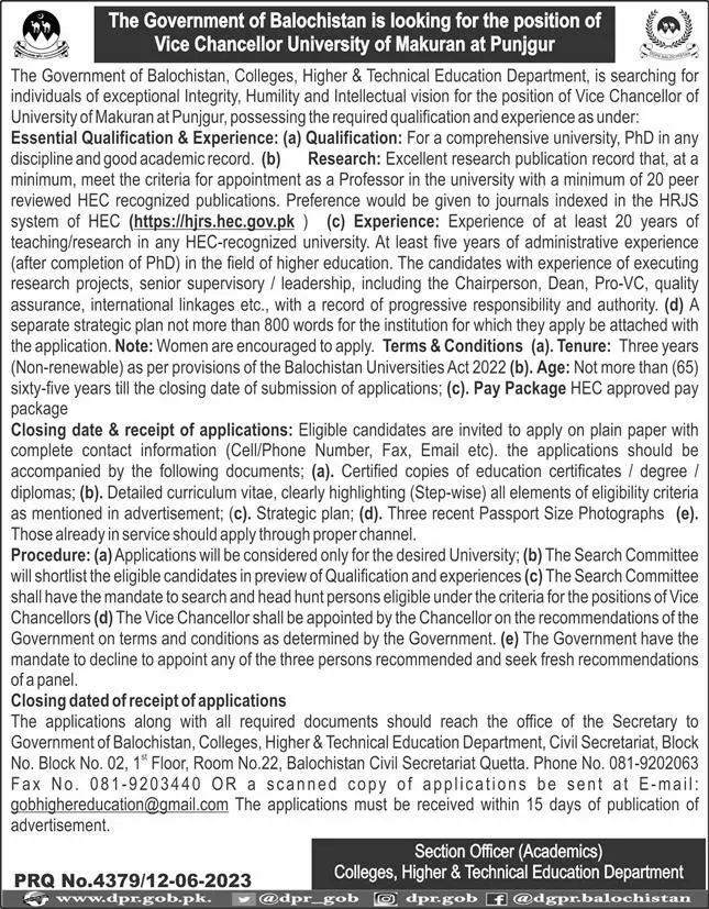 University of Makran Panjgur Jobs 2023 – University of Makran, Panjgur Jobs 2023 — original advertisement