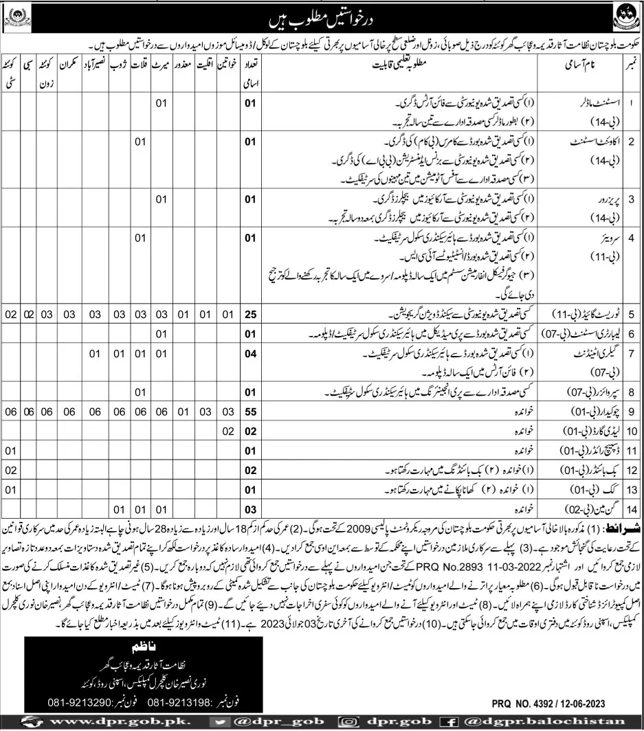 Directorate of Archaeology Museum Balochistan Jobs 2023 Jobs 2023 — original advertisement