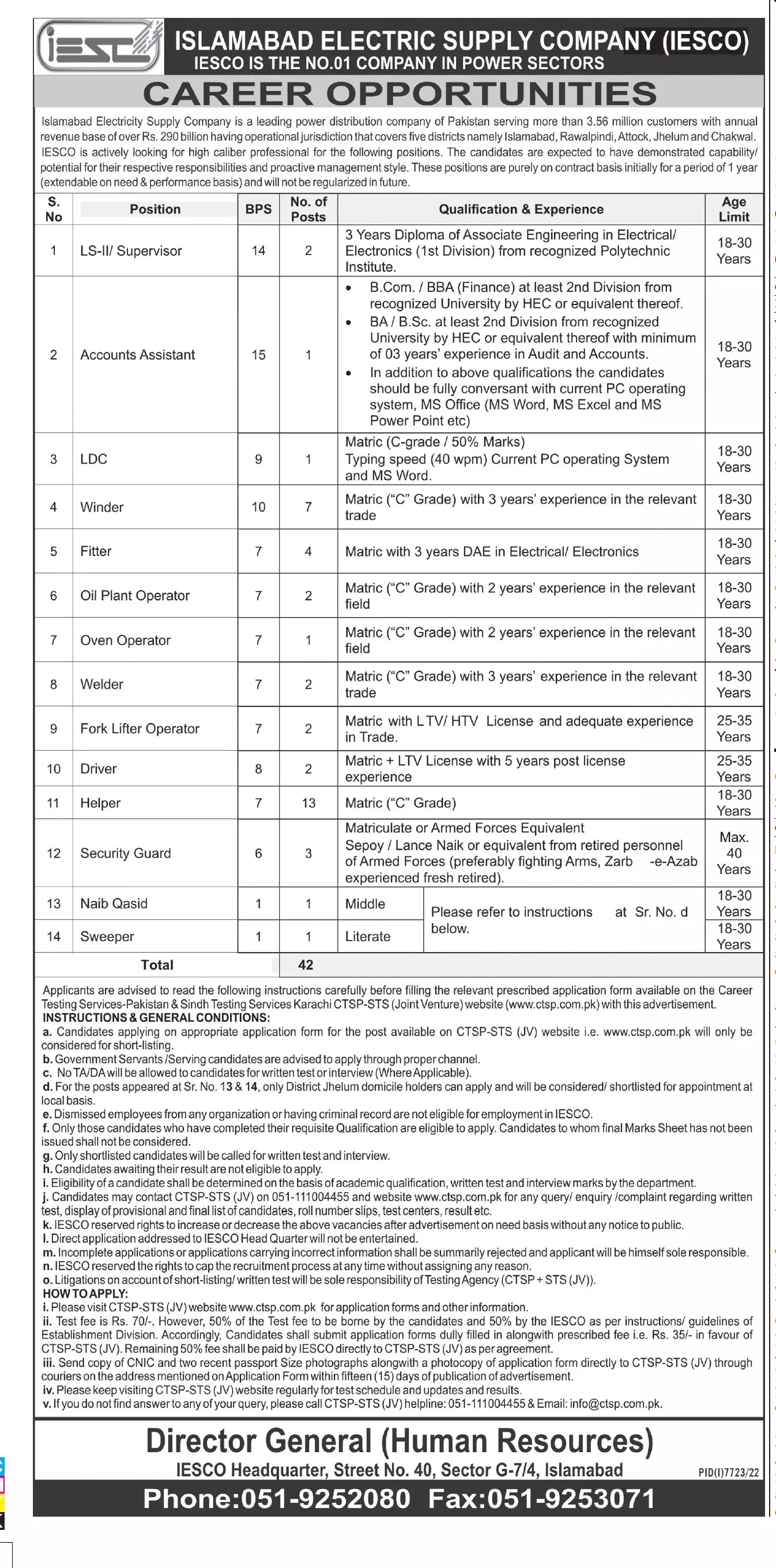 Islamabad Electric Supply Company IESCO Islamabad Jobs 2023 Jobs 2023 — original advertisement