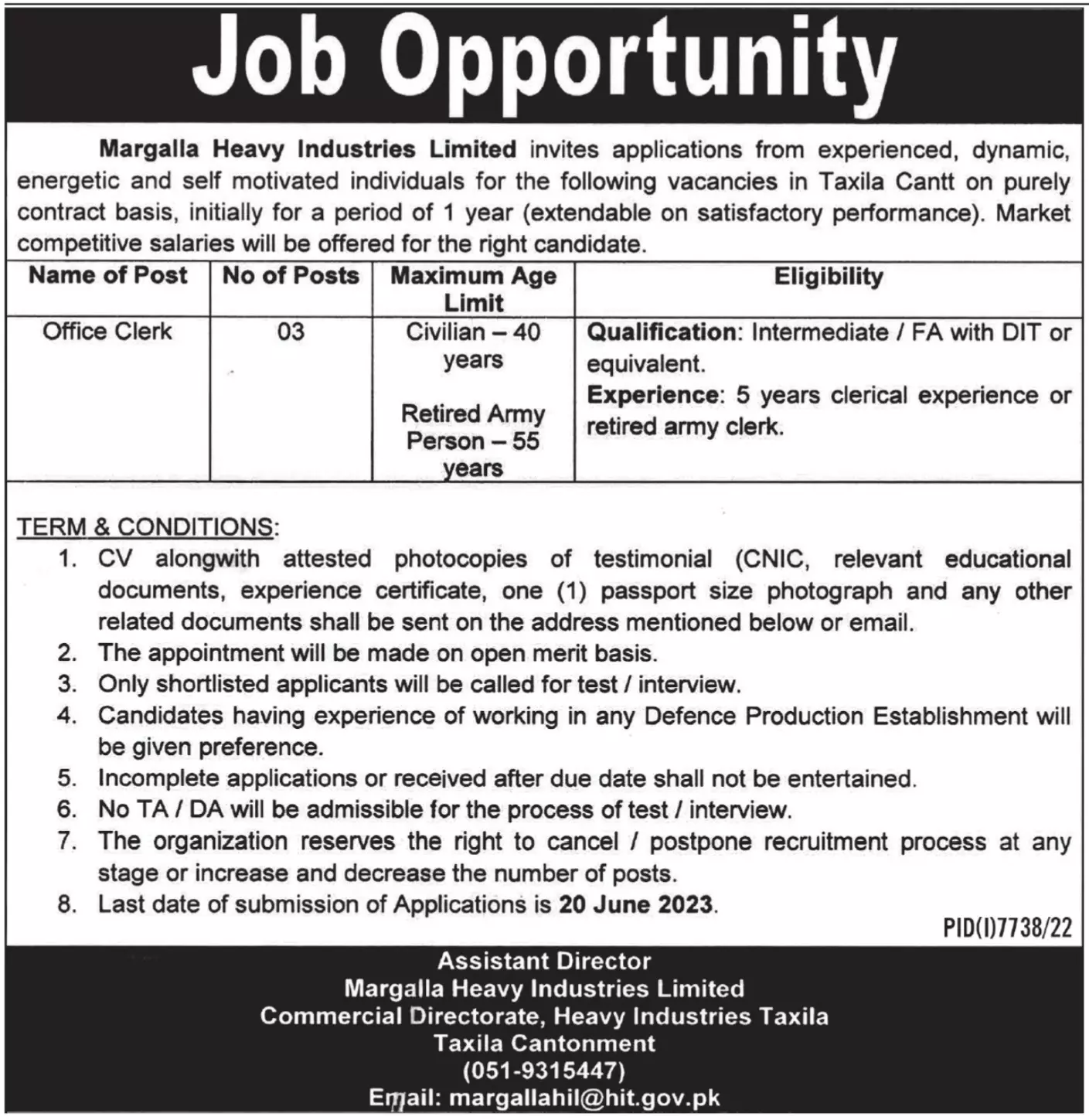 Margalla Heavy Industries Limited Jobs 2023 – Private Company Jobs 2023 — original advertisement