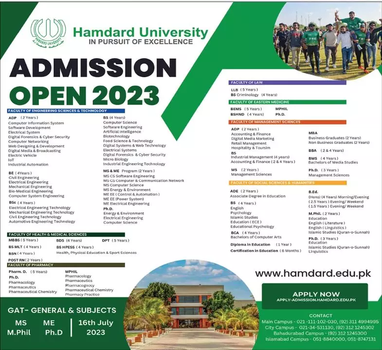 Hamdard University KarachI Admissions 2023 – Hamdard University Hospital Karachi Admissions 2023 — original advertisement