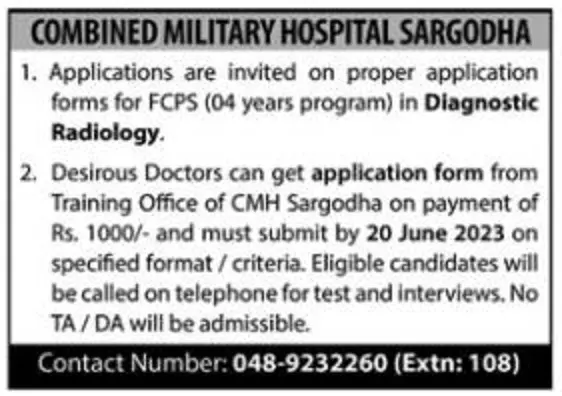 Combined Military Hospital CMH Sargodha Jobs 2023 Jobs 2023 — original advertisement