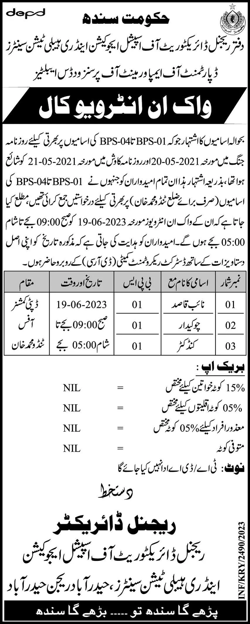 Special Education & Rehabilitation Centre Sindh Jobs 2023 – Govt of Sindh Jobs 2023 — original advertisement