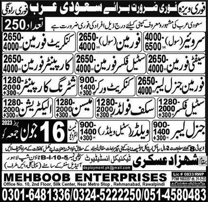 Concrete Foreman & Carpenter Foreman Jobs 2023 – Shahzad Askari Technical Institute Jobs 2023 — original advertisement