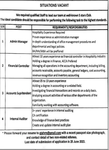 5 Star Club Quetta Balochistan Jobs 2023 Jobs 2023 — original advertisement