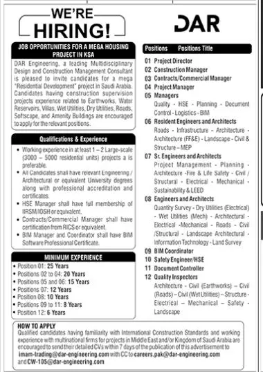 Dar Engineering Management Jobs 2023 In Saudi Arabia Jobs 2023 — original advertisement