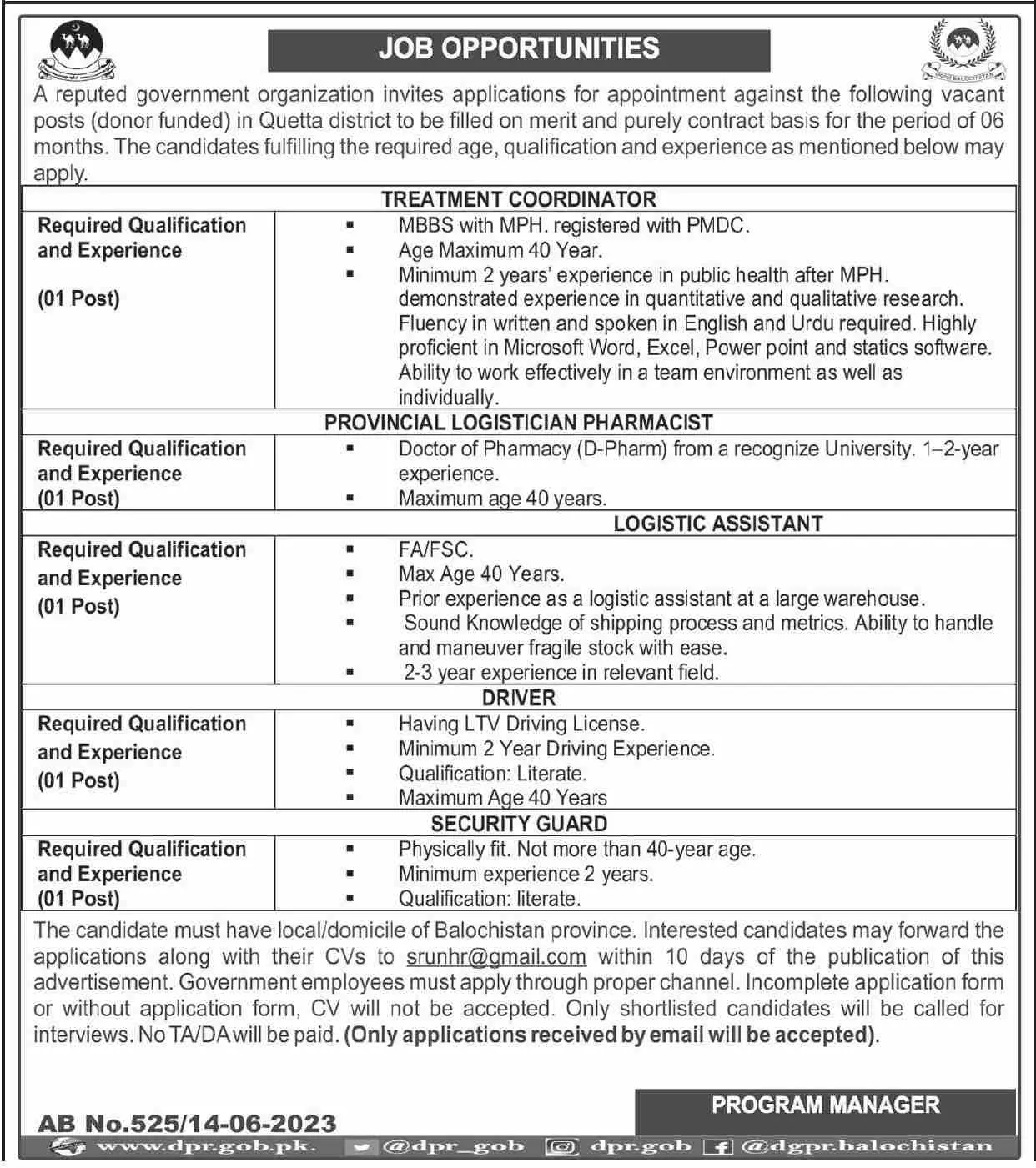 Reputed Government Organization Quetta Balochistan Jobs 2023 – Public Sector Organization Jobs 2023 — original advertisement