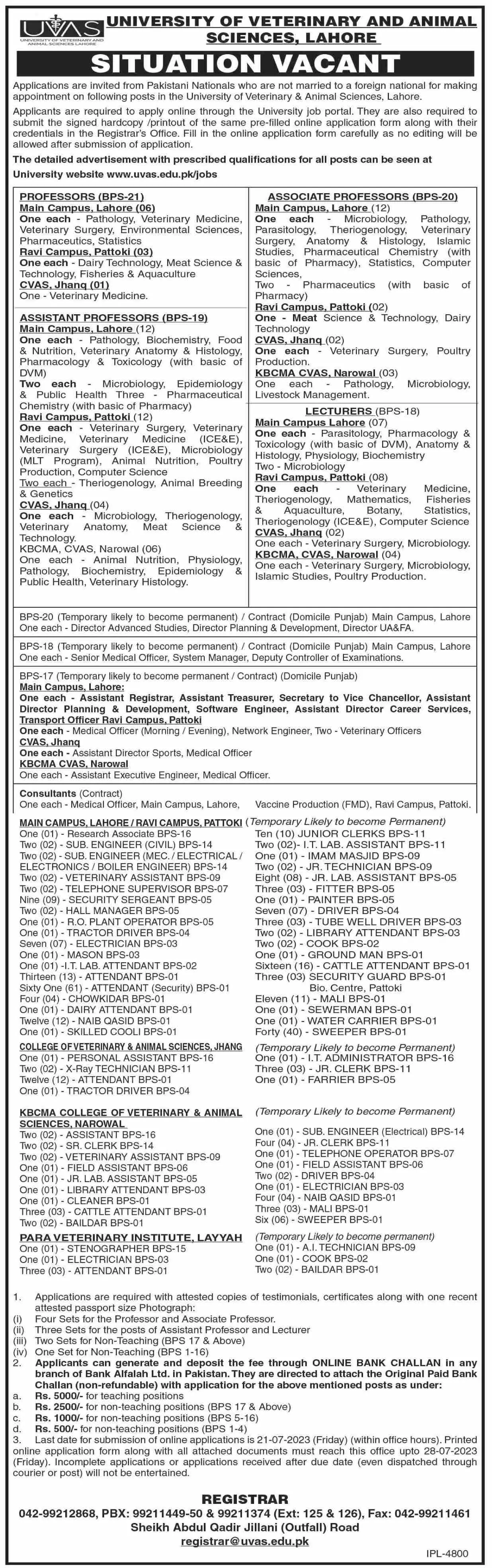 University Of Veterinary And Animal Sciences Jobs 2023 – University of Veterinary and Animal Sciences Lahore Jobs 2023 — original advertisement
