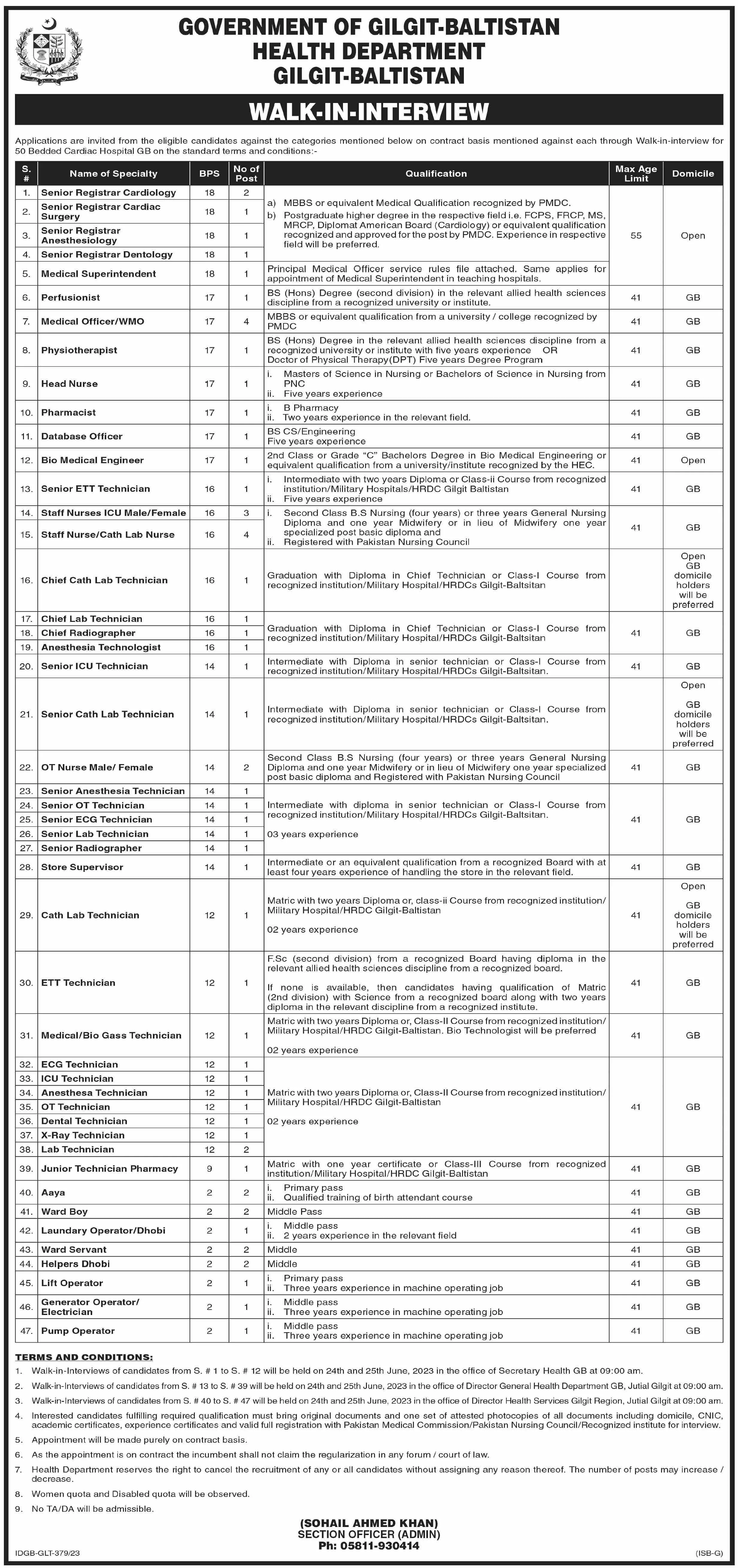 Health Department Gilgit Baltistan Interview 2023 – Health Department Gilgitbaltistan Jobs 2023 — original advertisement