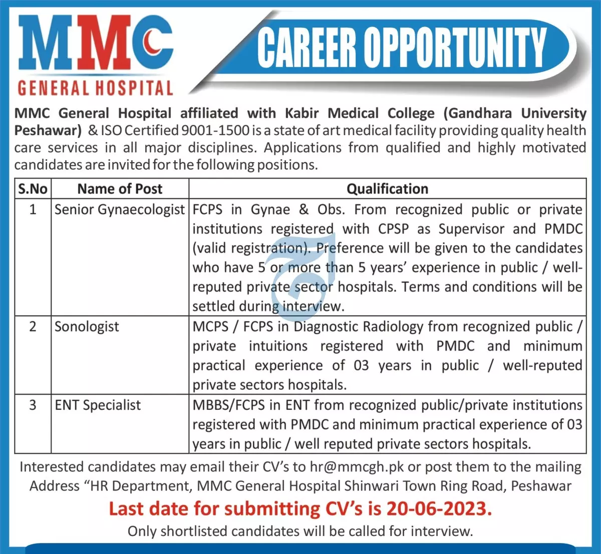 MMC General Hospital Peshawar Jobs 2023 Jobs 2023 — original advertisement