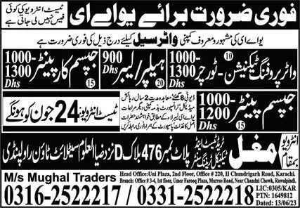 Water Proofing Technician & Gypsum Painter Jobs 2023 – Mughal Trade Test & Technical Training Center Jobs 2023 — original advertisement