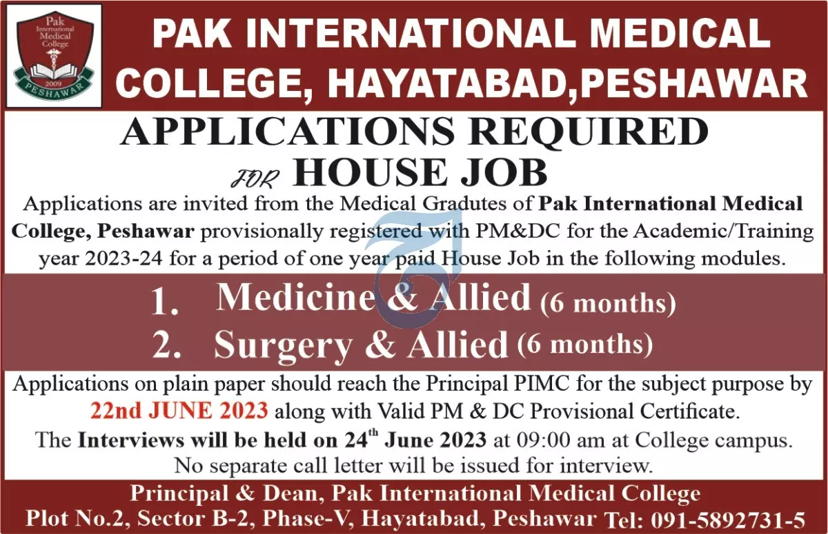 Pak International Medical College Peshawar Jobs 2023 Jobs 2023 — original advertisement